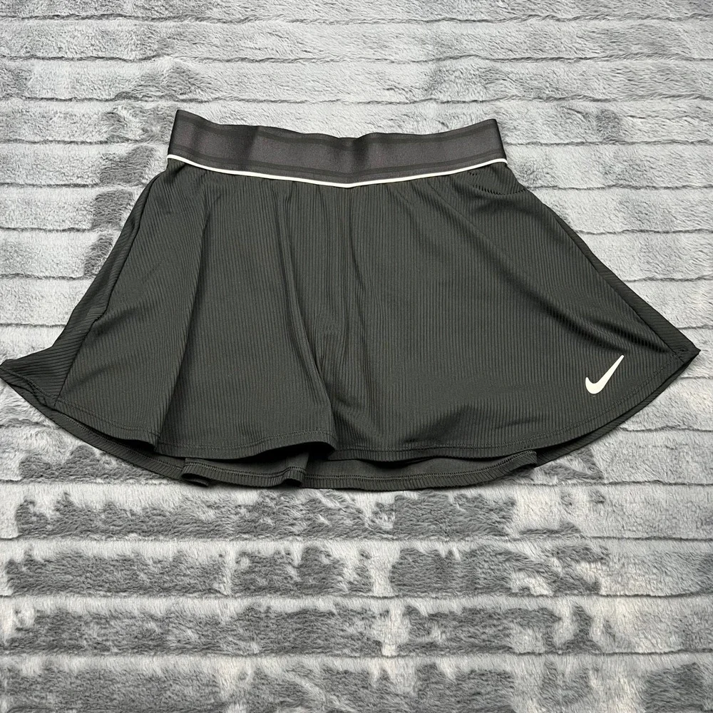 Nike Court Dri-FIT Tennis Skirt Black Ribbed Skort Women Small 11693